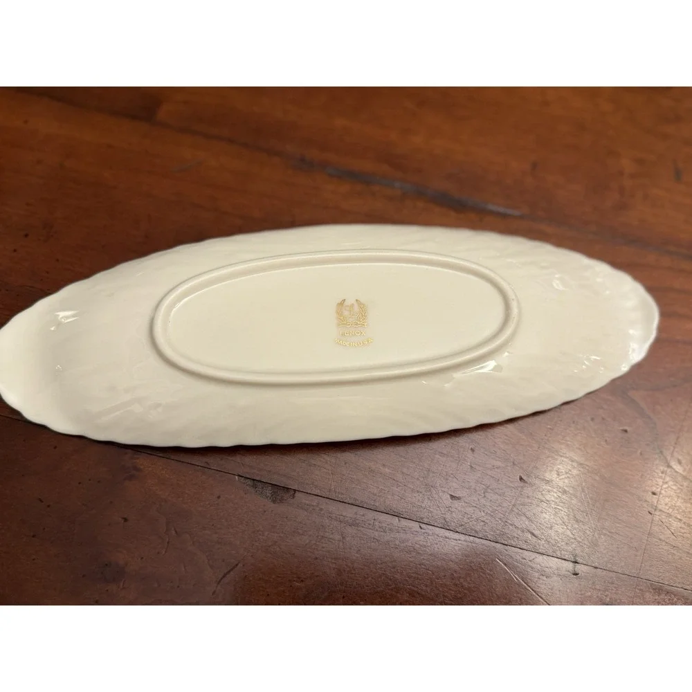 Vintage Lenox Ivory‎ Bone China Open Butter Dish Tray Platinum Trim 9